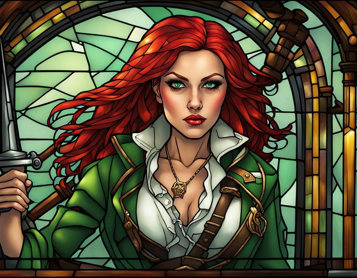Stained Glass Portrait of Pirate Elaine Marley