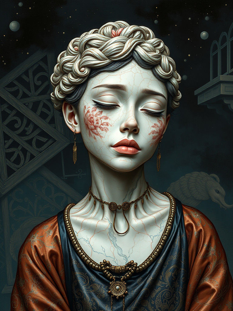 Birefringent Tsingy Portrait in Cloisonné Style