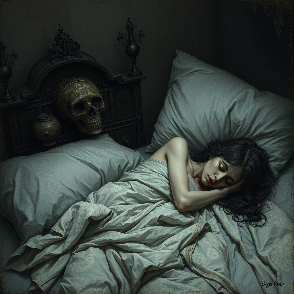 Dreaming Woman in a Haunting Bedroom