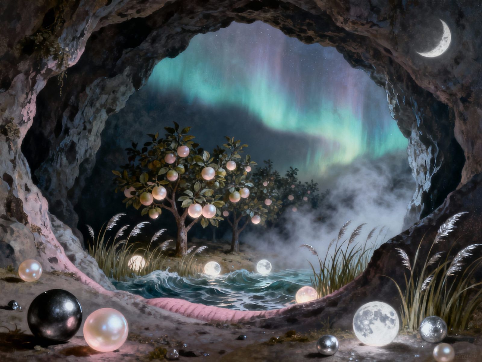 Surreal Orchard in Mouth as Luminous Dreamscape