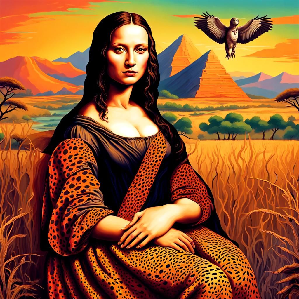 Mona Lisa in Vibrant Safari Style, Blending Art and Adventur...