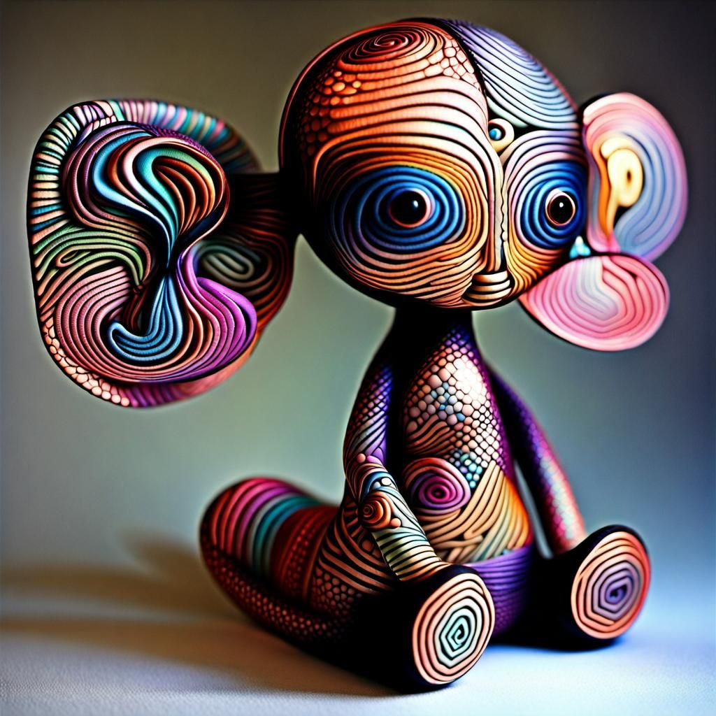 Iridescent Wool Doll: Abstract 3D Digital Art