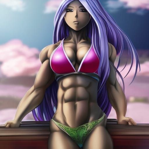 Anime Female Bodybuilder in Pink Bikini Portrait