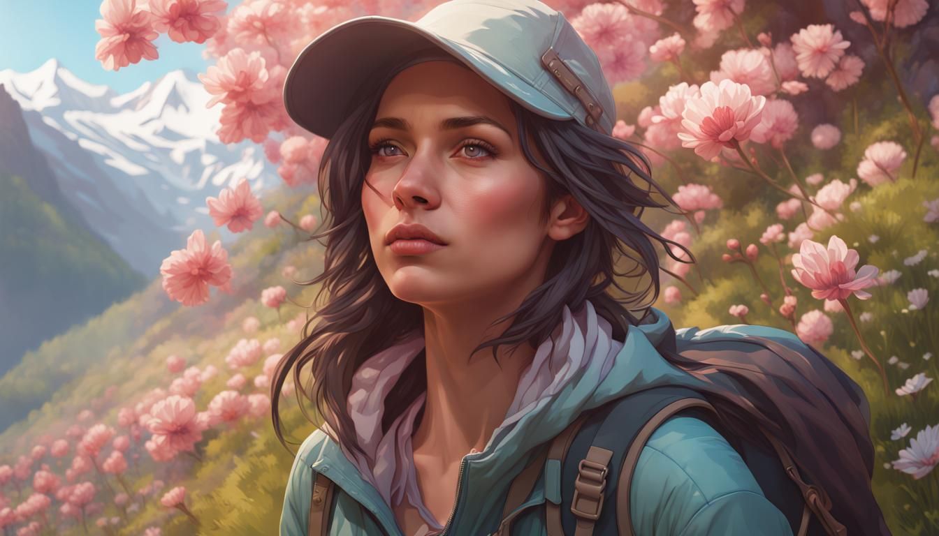 Woman Hiker Portrait in Hyperdetailed Style