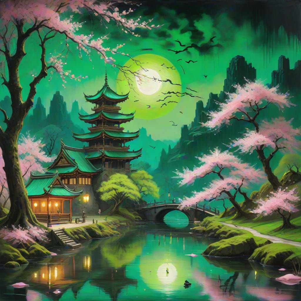 Gothic Sakura in Eldritch Riverscape