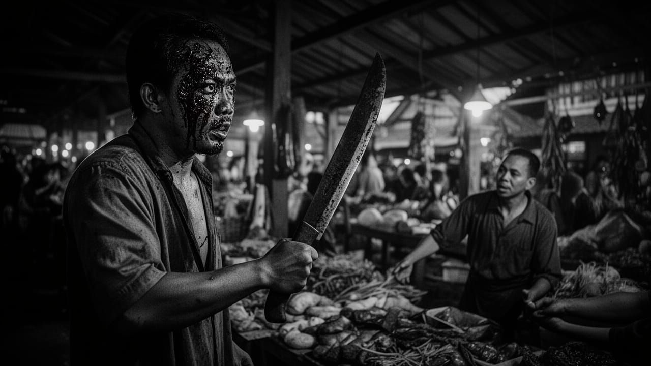 Javanese Man with Machete in Horror Style