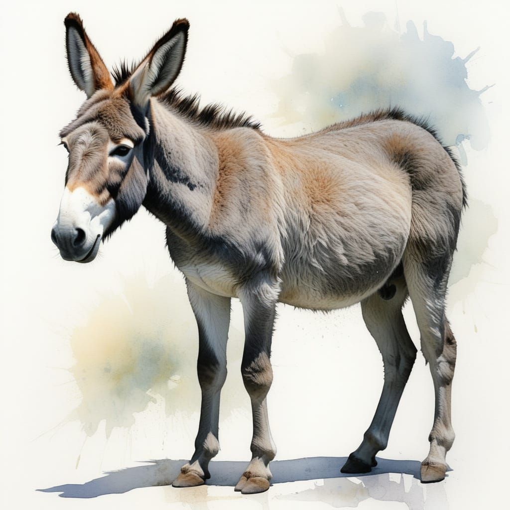 Beautiful Donkey Silhouette in Soft Watercolor Background