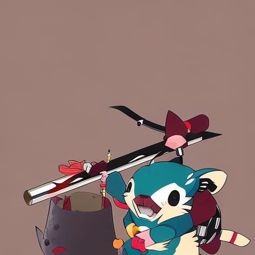 Ninja Hamster with Potato Weapons in Anime Style
