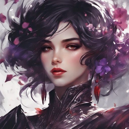 Enchantress Portrait with Pearlescent Petals in Royo Style