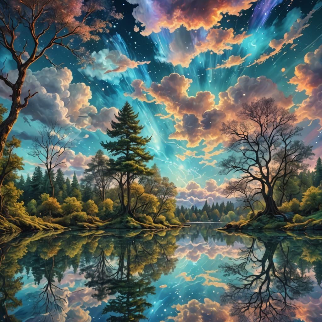 Surreal Dreamscape Reflected: An Astral Cosmic Illustration