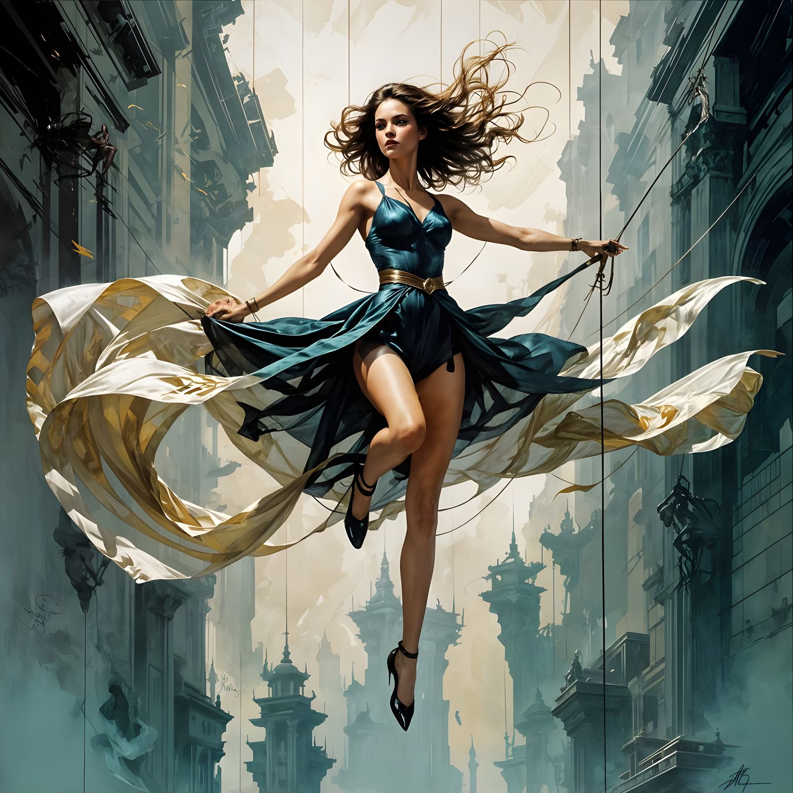 Stunning Digital Aesthetic of Elegant Aerial Acrobat in Elec...