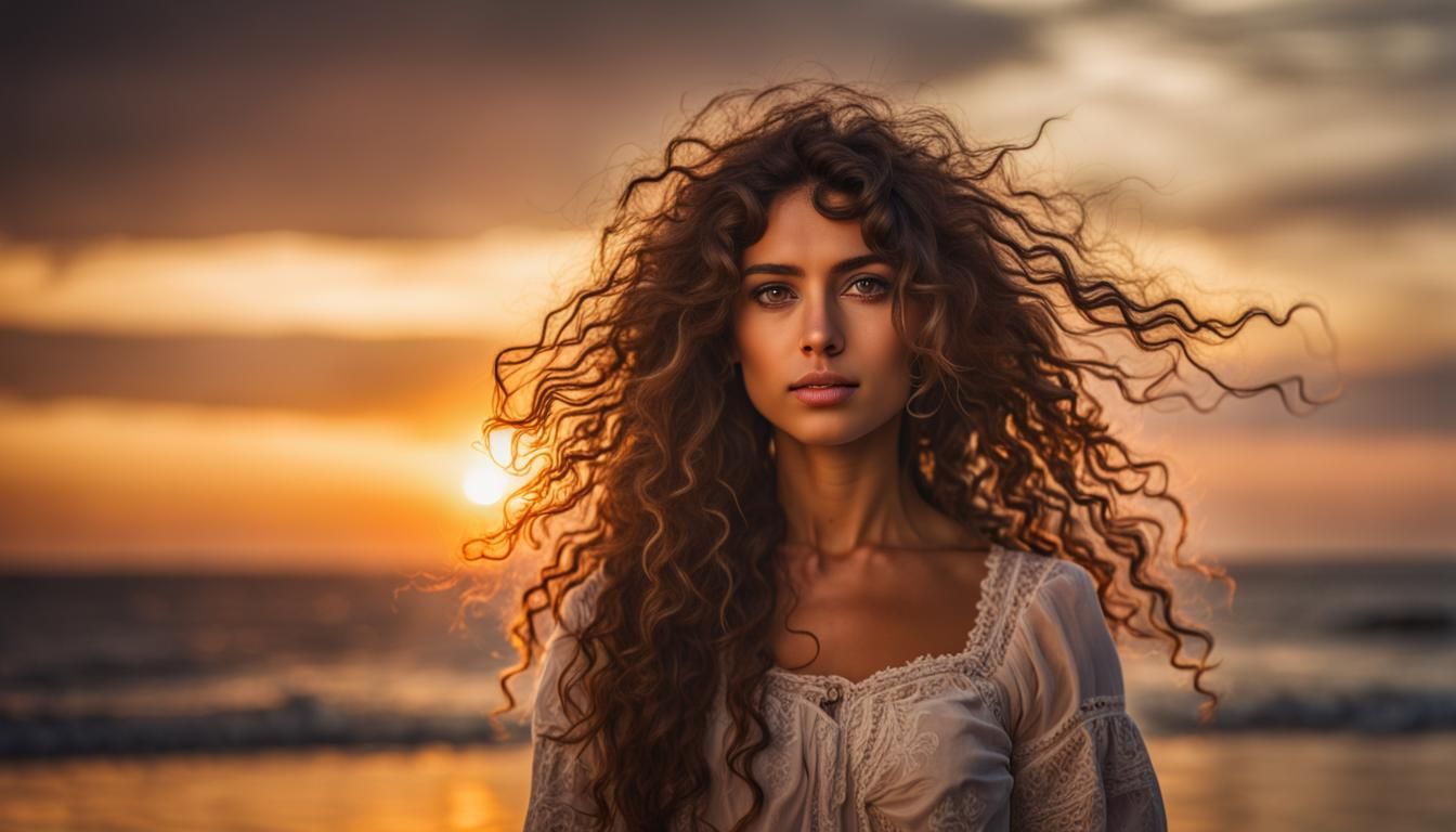 Enchanting Romani Girl on Beach at Sunset