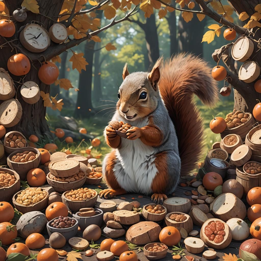 Anime Squirrel Prepares for Hibernation in 3D