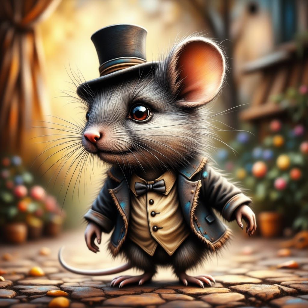 Dapper Mouse in Tuxedo, Children's Book Illustration Style