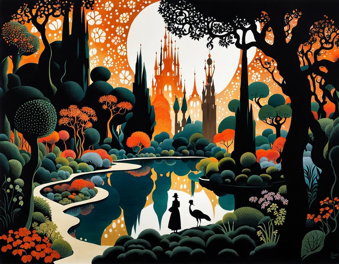 Fantasy Garden Scene Inspired by Silhouette Animation