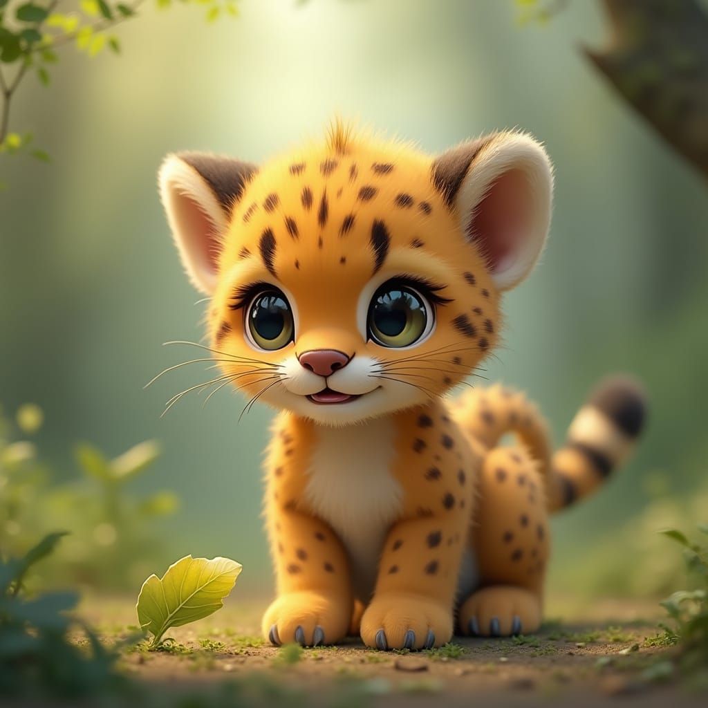 Surreal Anime-Inspired Cheetah Cub in Vibrant Realism
