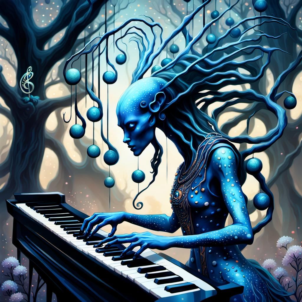 Alien Druid's Surreal Piano Concert: Digital Art