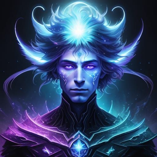 Ethereal Hero in Cosmic Landscape with Starlight Aura