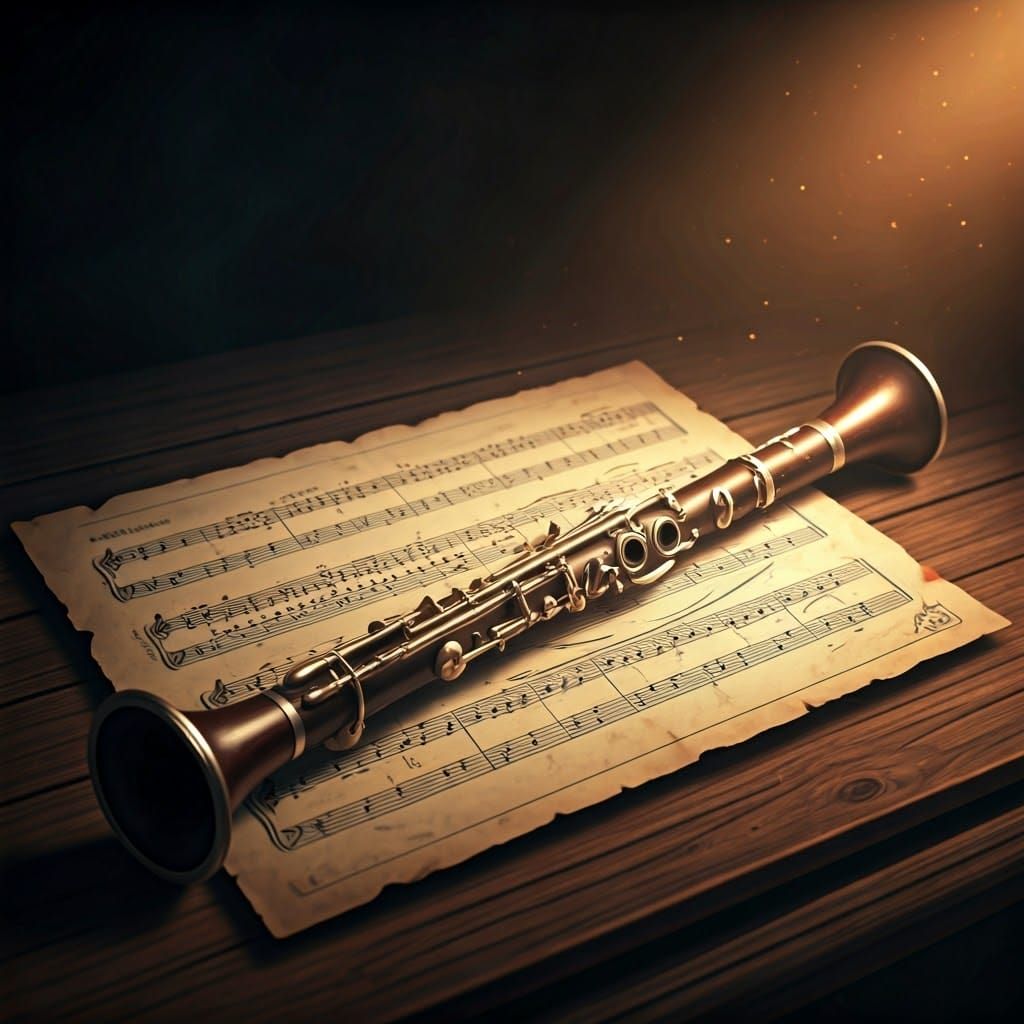 Mystical Clarinet and Sheet Music in Matte Painting Style