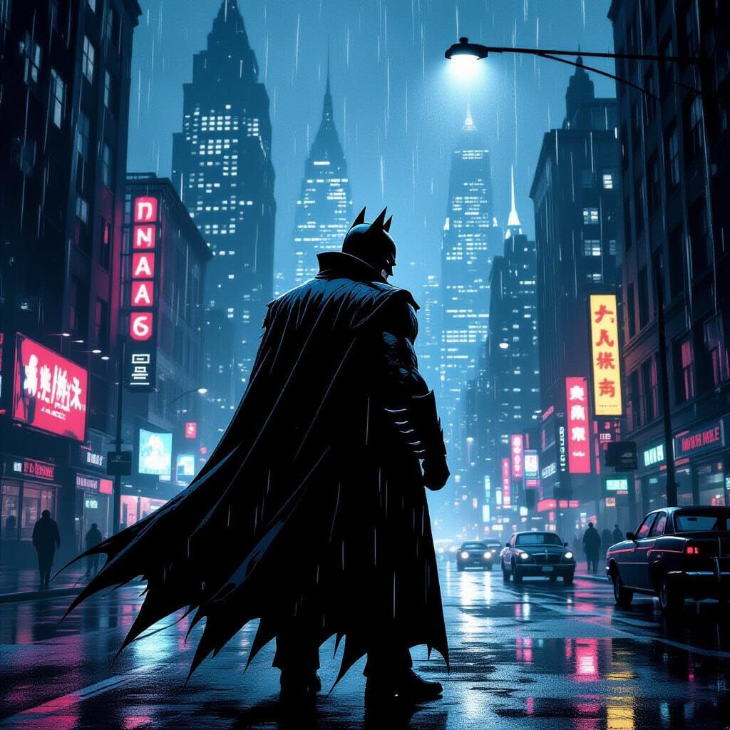 Noir Batman in Decaying Gotham City