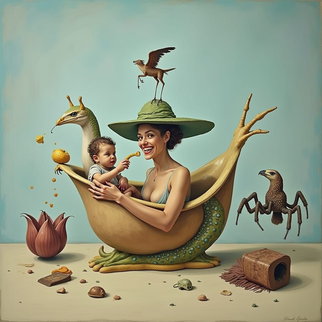 Surreal Durer Van Gogh Style Woman Floating in Tulip Bathtub