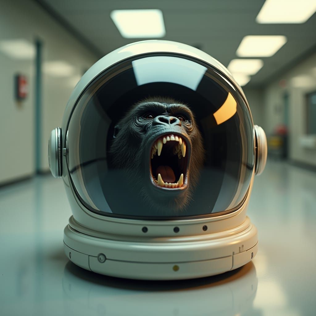 Futuristic Astronaut Helmet Reveals Distorted Gorilla Face