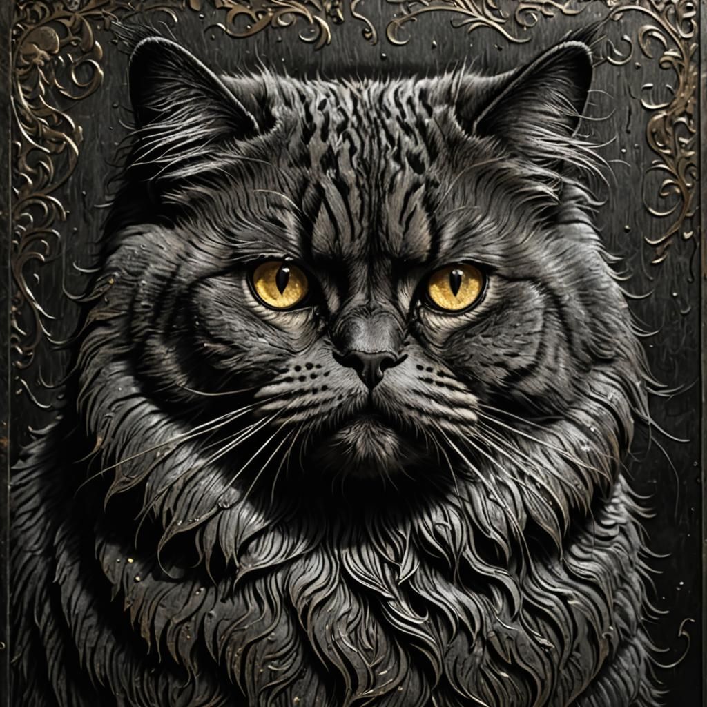 Realistic Persian Cat Laser Engraved Metal Art