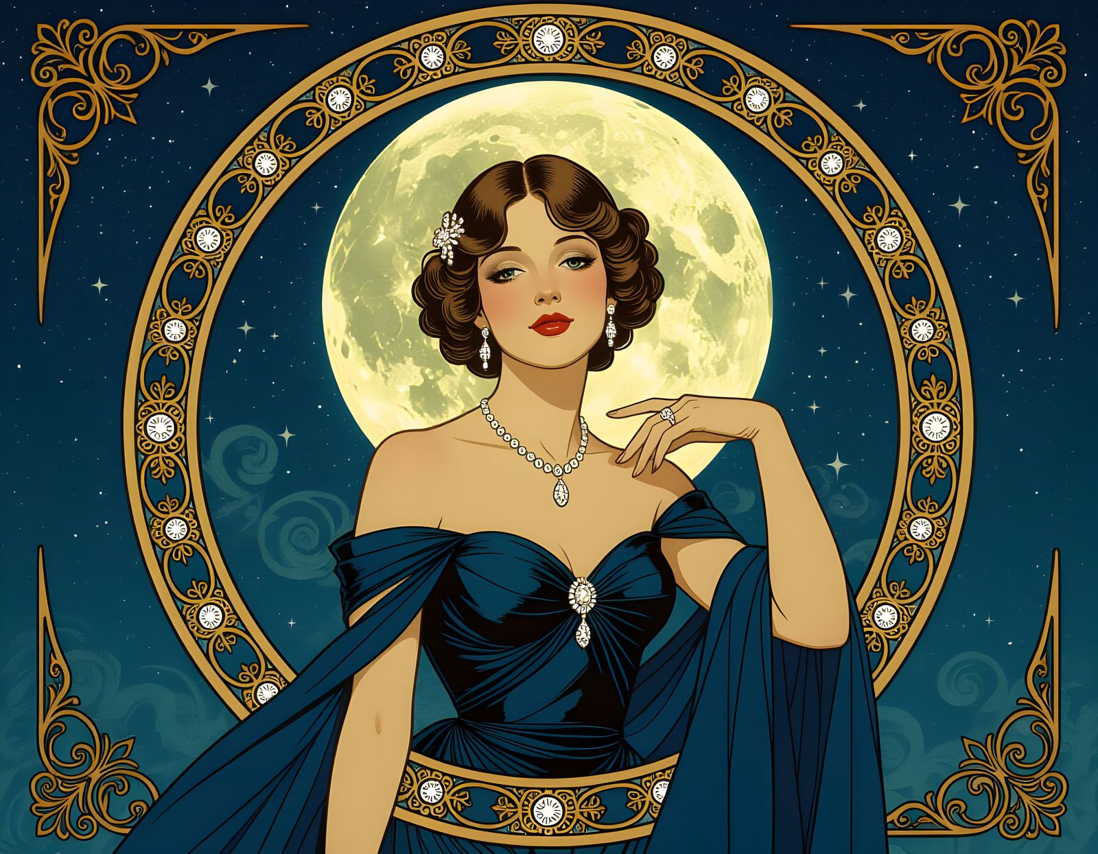 Luxury Night Moon Round Frame Design