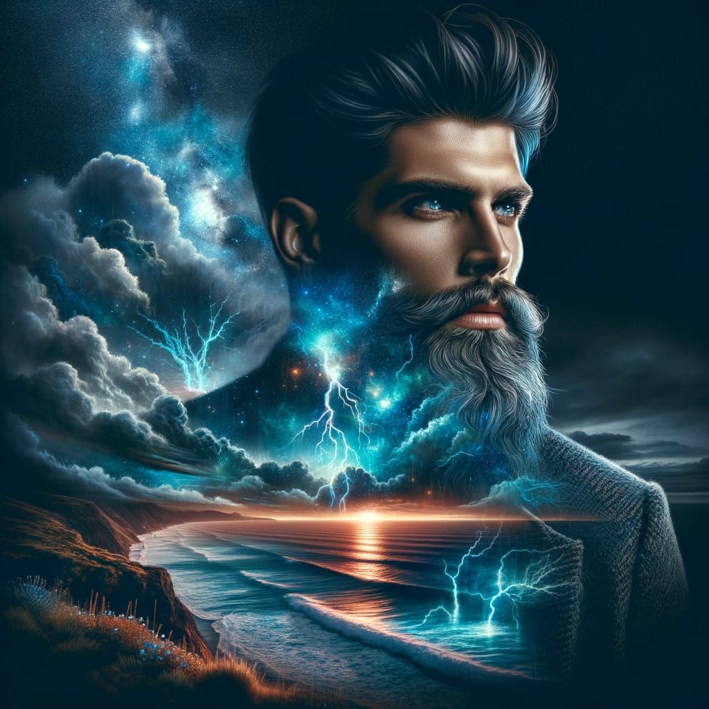 Cosmic Double Exposure Masterpiece with Majestic Oceanic Sce...