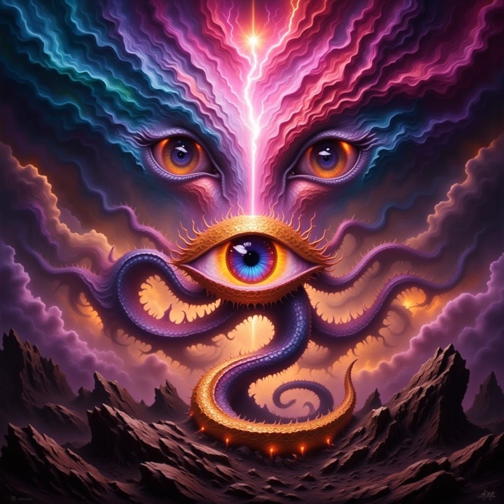 Ominous Serpent Eye with Golden Scales and Lightning Iris