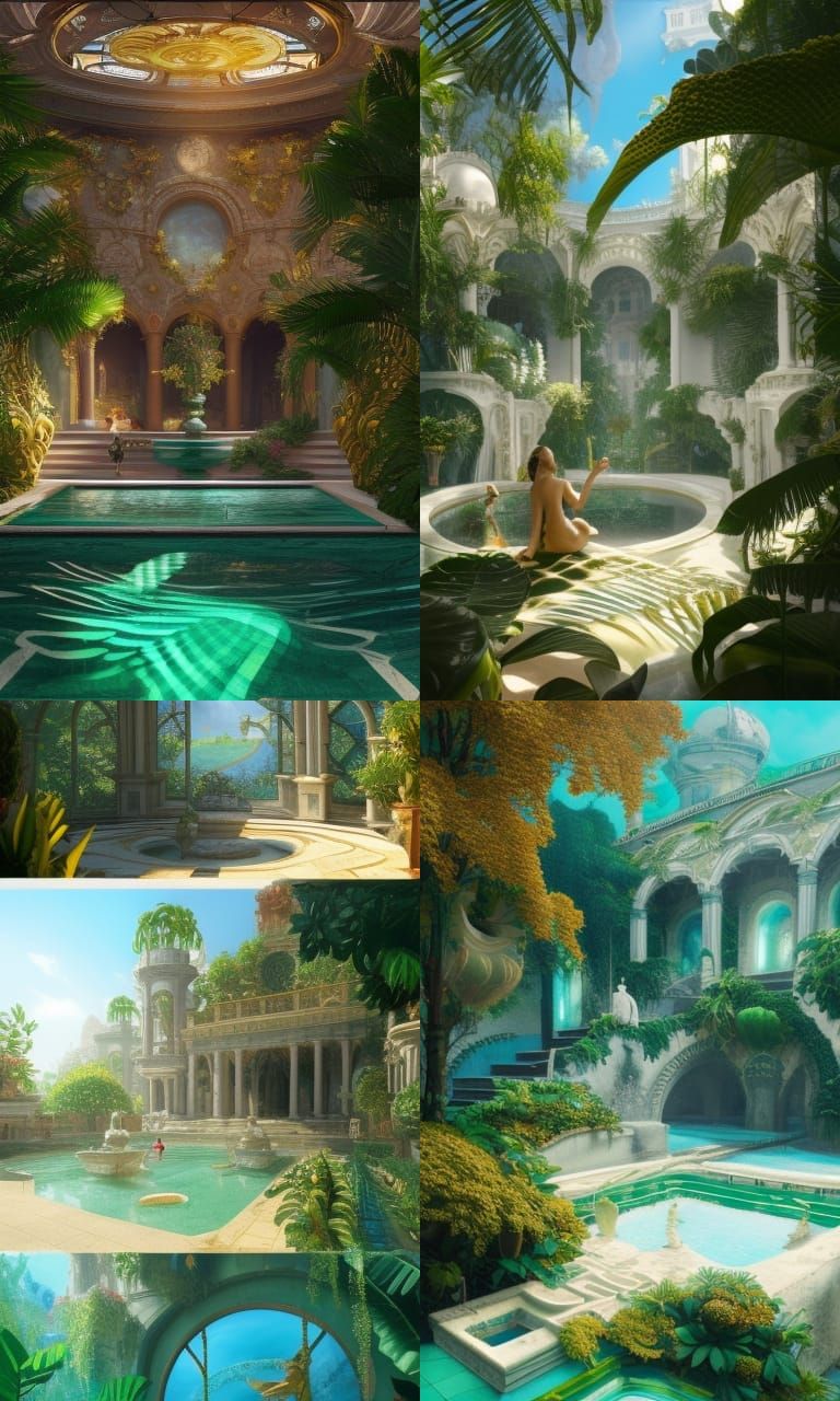 Emerald Rococo Pool with Marble Buildings