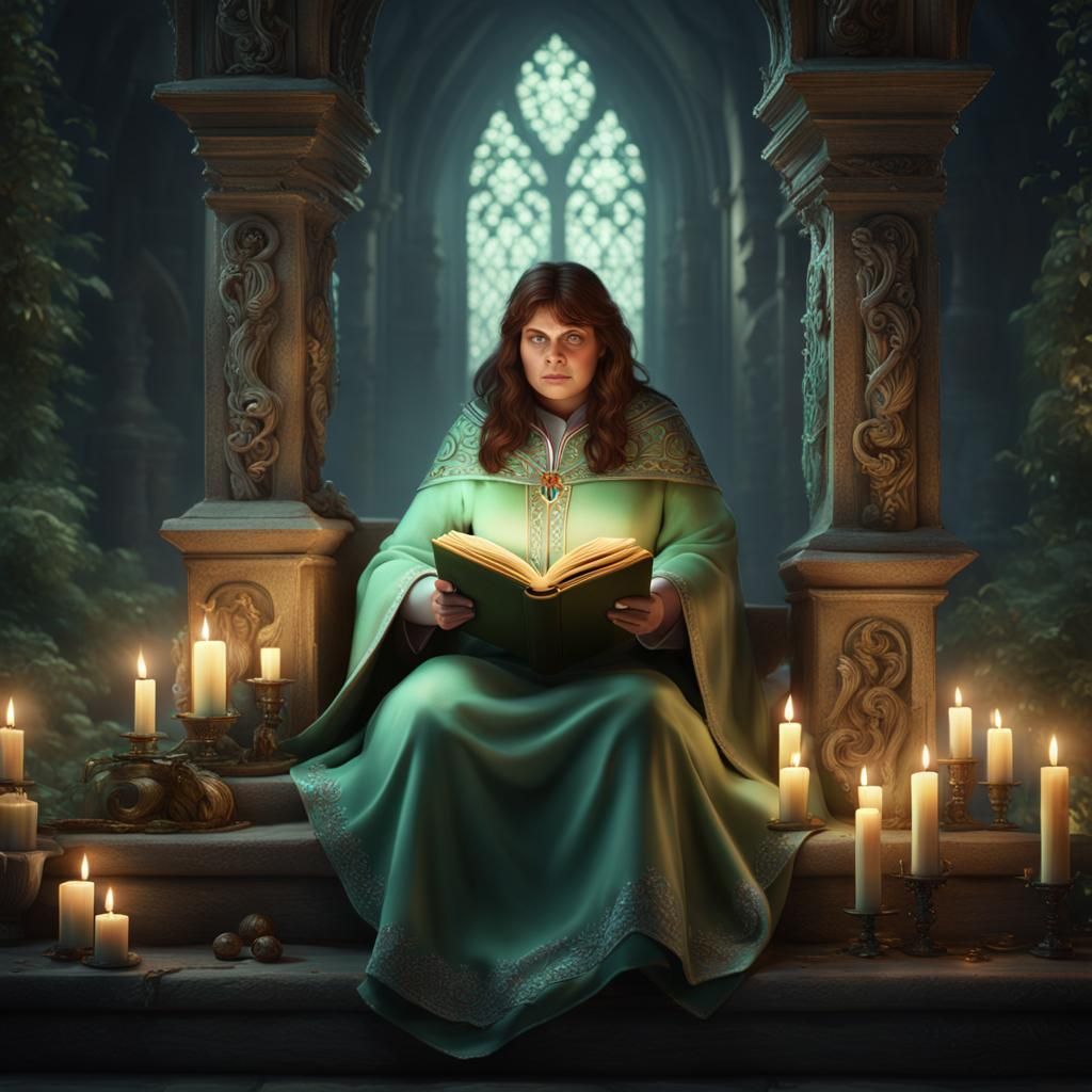Mystical Woman with Book in Detailed Fantasy Art