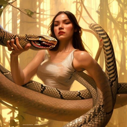 Serpentine Woman: Hyperdetailed Portrait in Art Nouveau Styl...