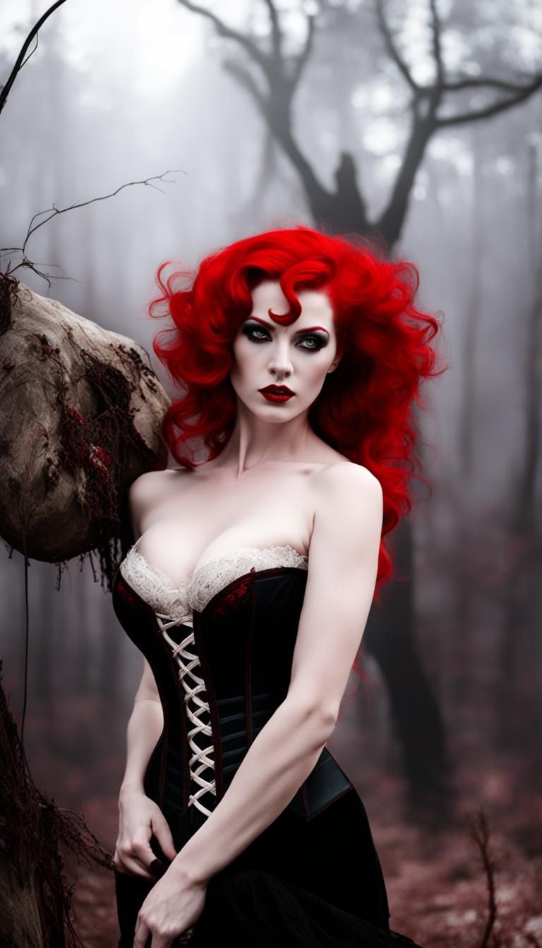 Redhead Vampire in Dark Forest Portrait