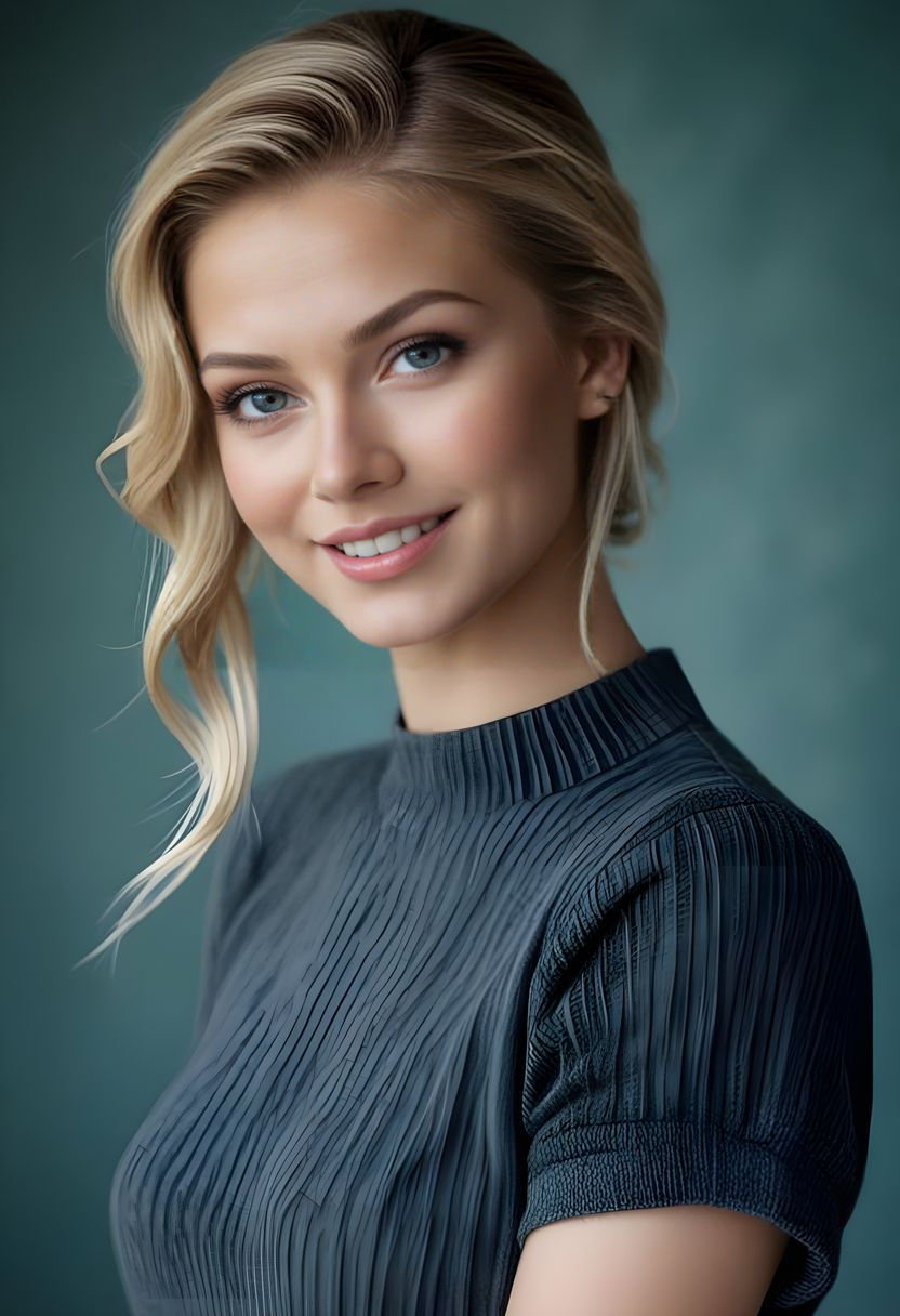 Gorgeous Blonde Woman Smiling with Bright Blue Eyes and Long...