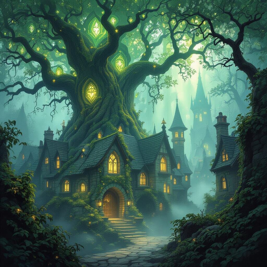 Enchanted Forest Magical School Concept Art