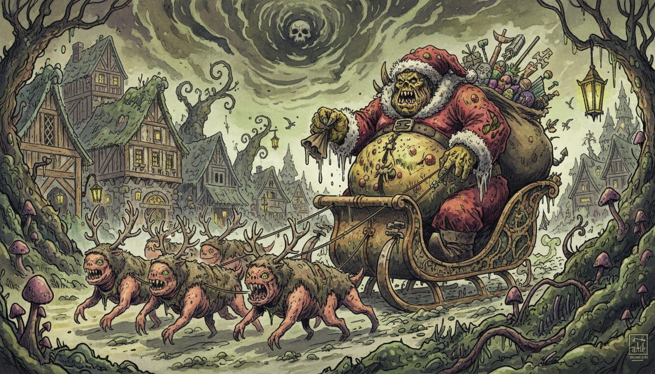 Nurgle Daemon Santa Rides Fungal Sleigh