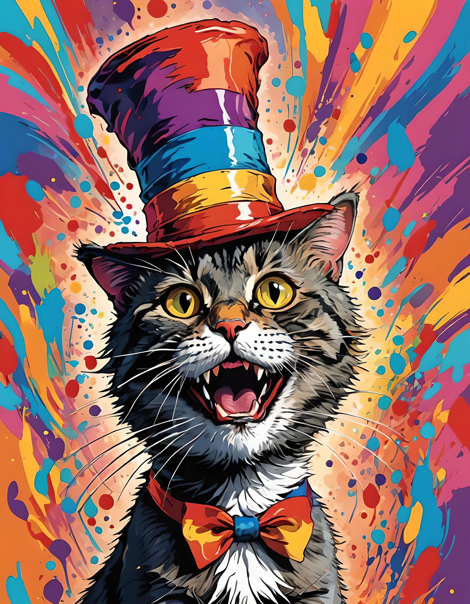 Gay Cat in Hat Celebrates Pride with Abstract Art