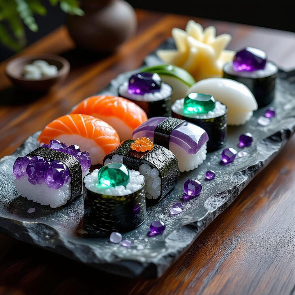 Gemstone Sushi Platter in Digital Painting Style