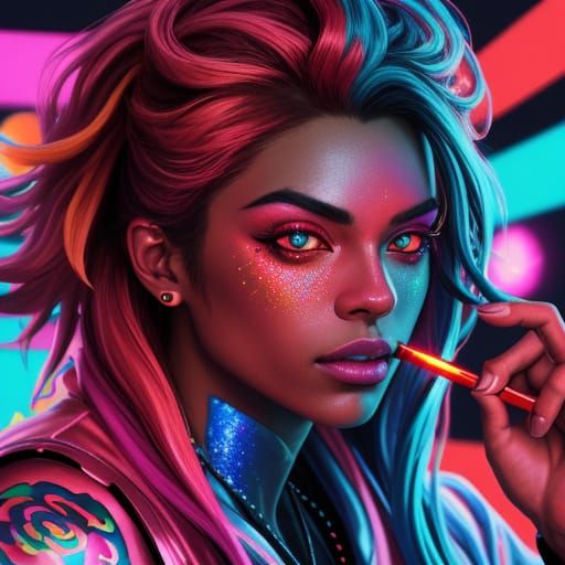 Stoner with Red Eyes and Blunt in Candy Art Style