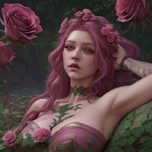 Detailed Medusa on Roses, Fantasy Concept Art
