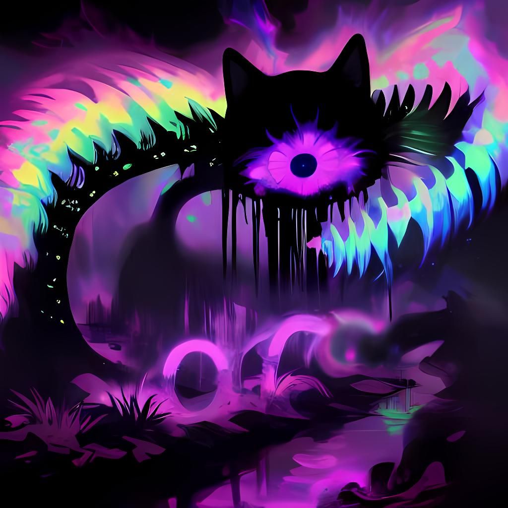 Vibrant Horror Cat in Purple, Pink and Blue