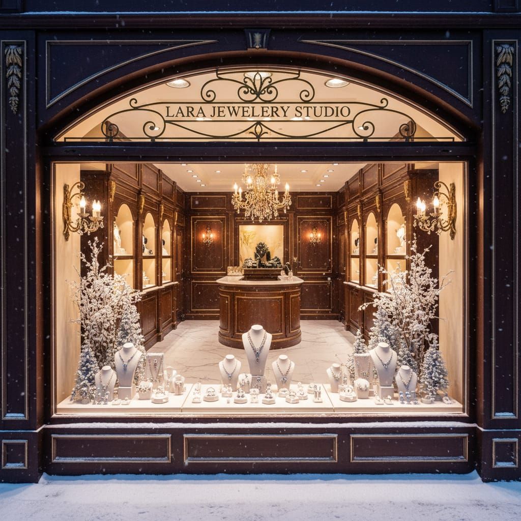 Elegant French Jewelry Shop with Christmas Decor
