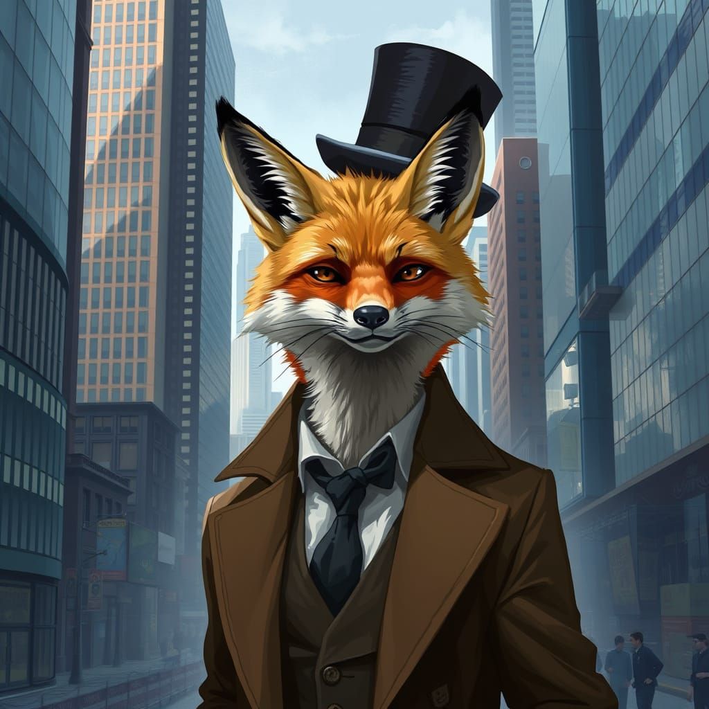 Urban Fox in Cityscape Digital Painting