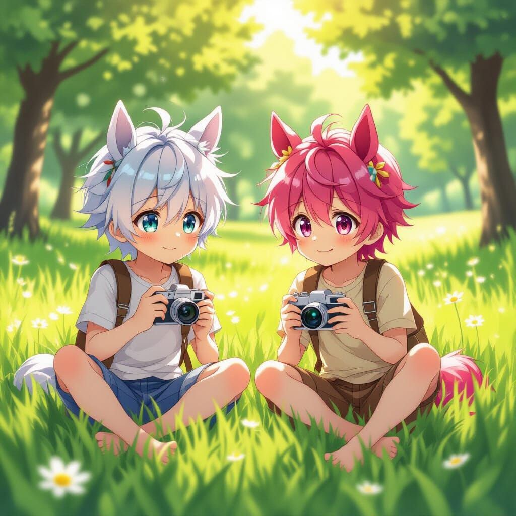 Anime Boys with Horse Ears in Summer Light