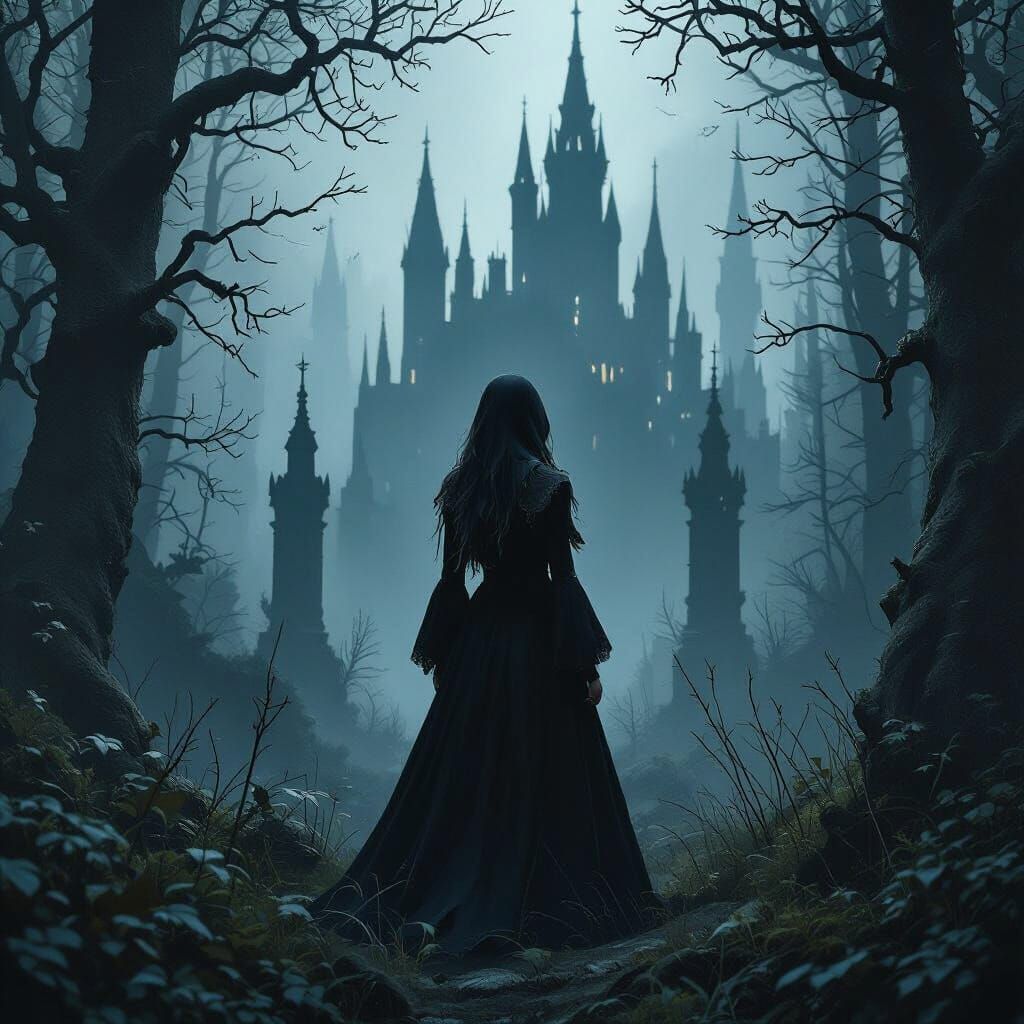 Scandinavian Girl in Gothic Nordic Forest Art