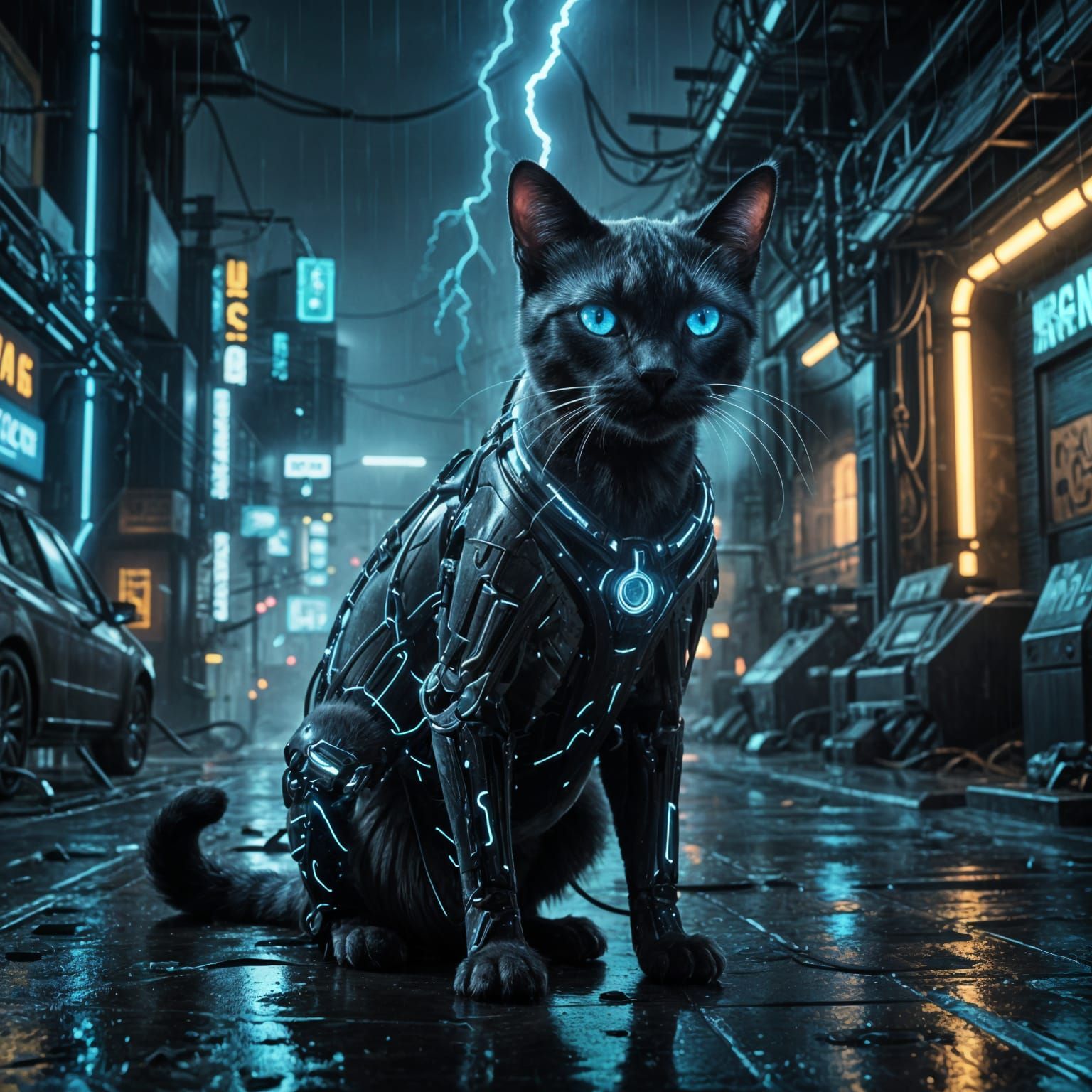 Majestic Siamese Cat in Cyberpunk Exoskeleton