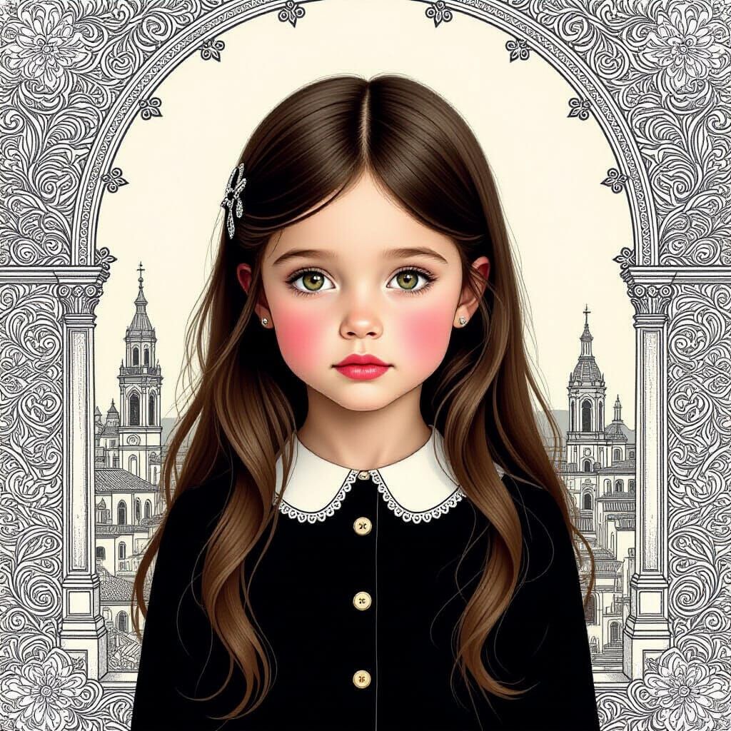 Surreal Girl in Doodled Dreamscape