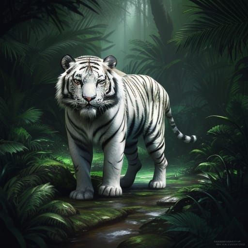 White Bengal Tiger in Detailed Forest Splash Art