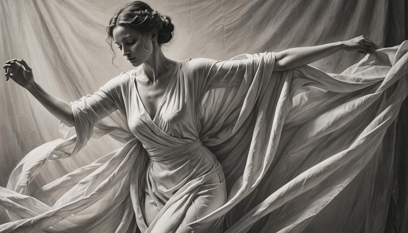 Woman in White Drapery: Expressive Pencil Art
